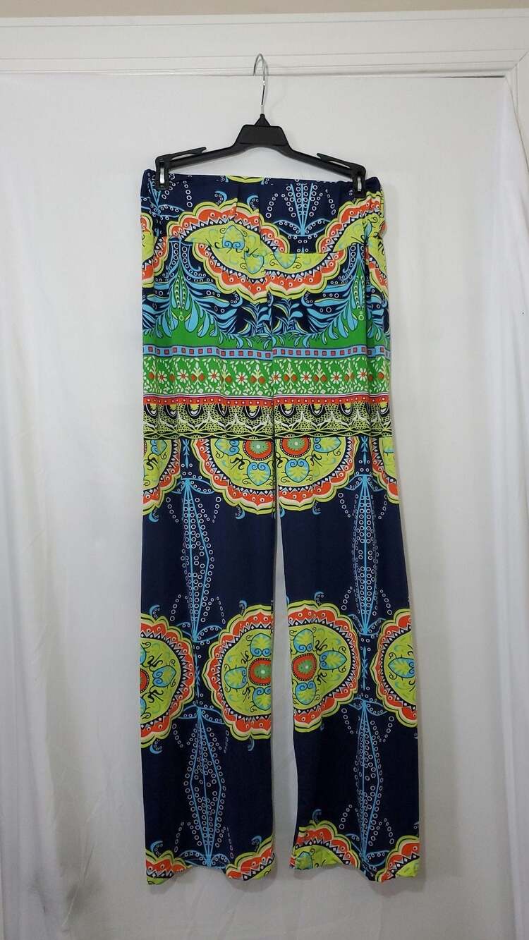 Vicabo Women's Size M Multi-Color Paisley Print Wide Leg Palazzo Pants